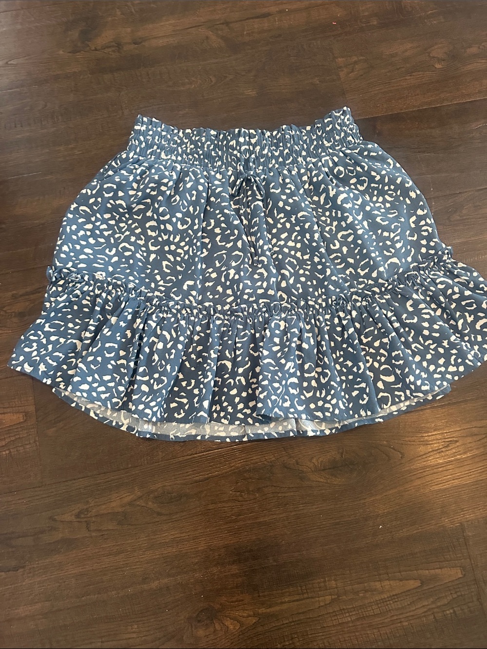 Blue Animal-Print Ruffle Mini Skirt